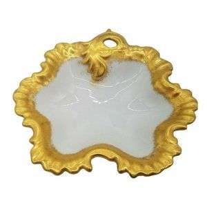 Vintage Trinket Dish Japan White with Gold Ruffle edge Signed R. H. ido-a10836